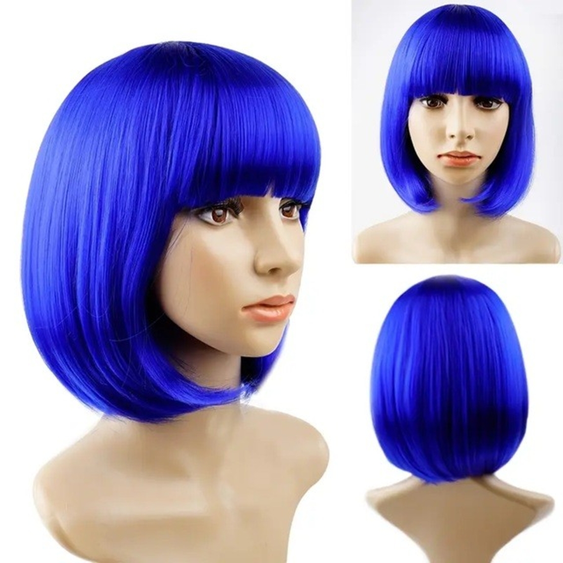 Peruca Cosplay, Flippy, Tunsoare Bob cu Breton, pentru Carnaval, Halloween, Petreceri Tematice, din PET, Marime Universala, Albastru