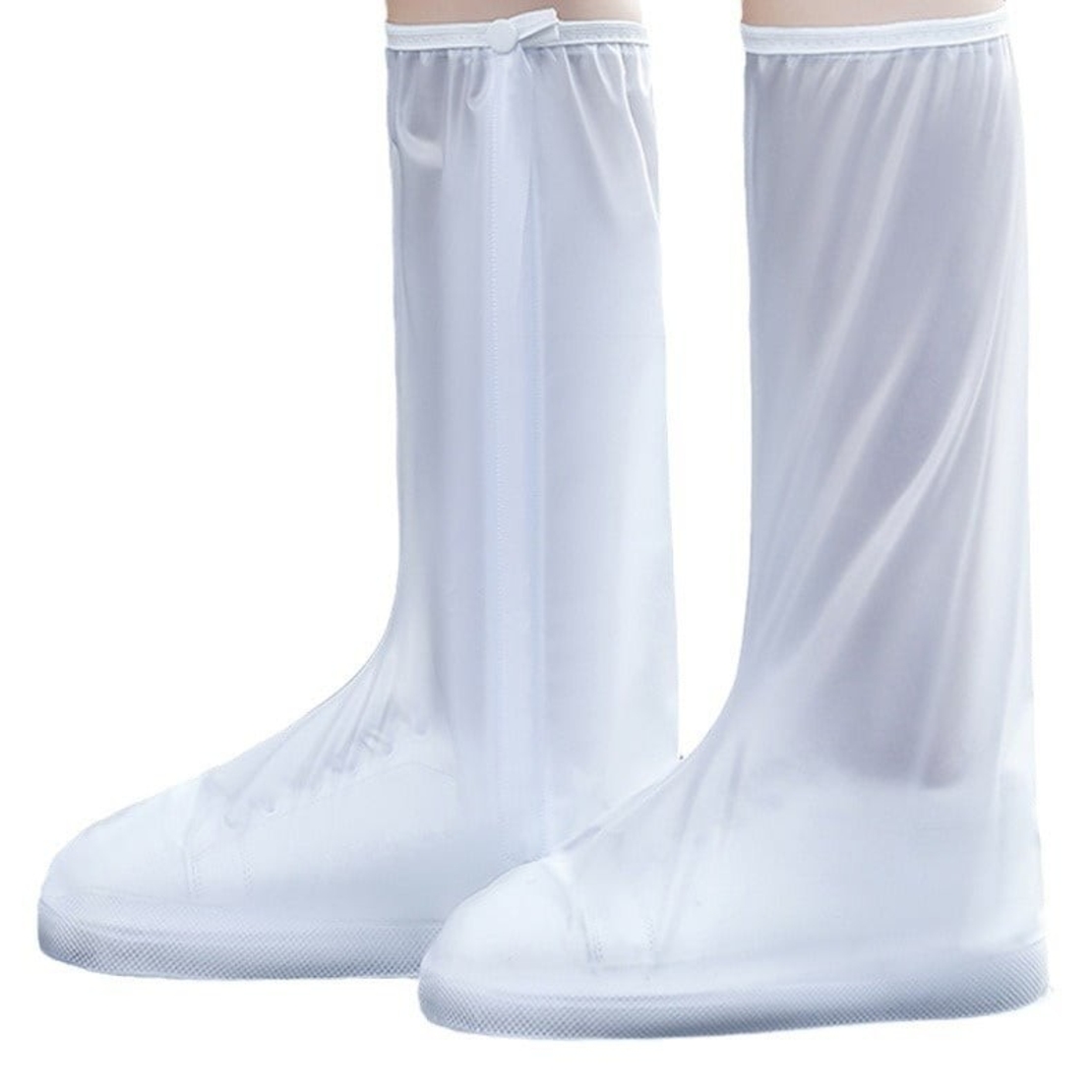 Protectie Incaltaminte pentru Ploaie si Noroi, Flippy, Impermeabila, Talpa Antiderapanta, cu Fermoar si Capsa, Inaltime 40 cm, Marime M 36-37, Alb