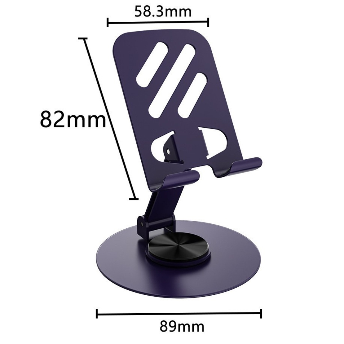 Suport rotativ pentru telefon, Flippy, Complet Metalic, Pliabil, Design Modern pentru Desktop, Multifunctional, Compatibil cu Tableta, 10.5 x 9 x 9 cm, 80 g, Mov inchis
