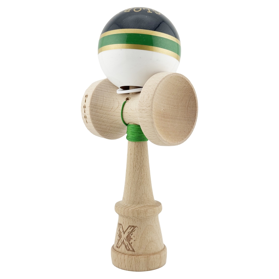 Kendama X Originala ROYAL SPIKE, Profesionala, Flippy, Cupe Mari KING SIZE V3, Super Sticky, Gaura in Baza, Rulment Metalic, din lemn 18 cm, Ata 62/65 cm, Inel Verde