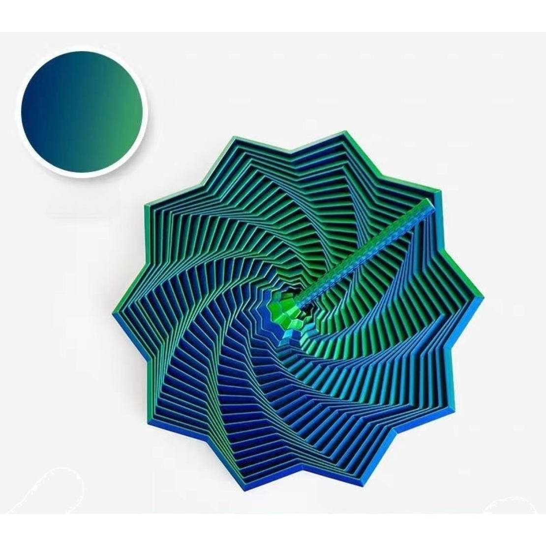 Jucarie Decompresie, Flippy, Model Stea 3D, DuoChrome, Maner Spirala, Turn Magic Geometric, Multiple Forme, Anti-stress, 11 cm, Verde/Albastru