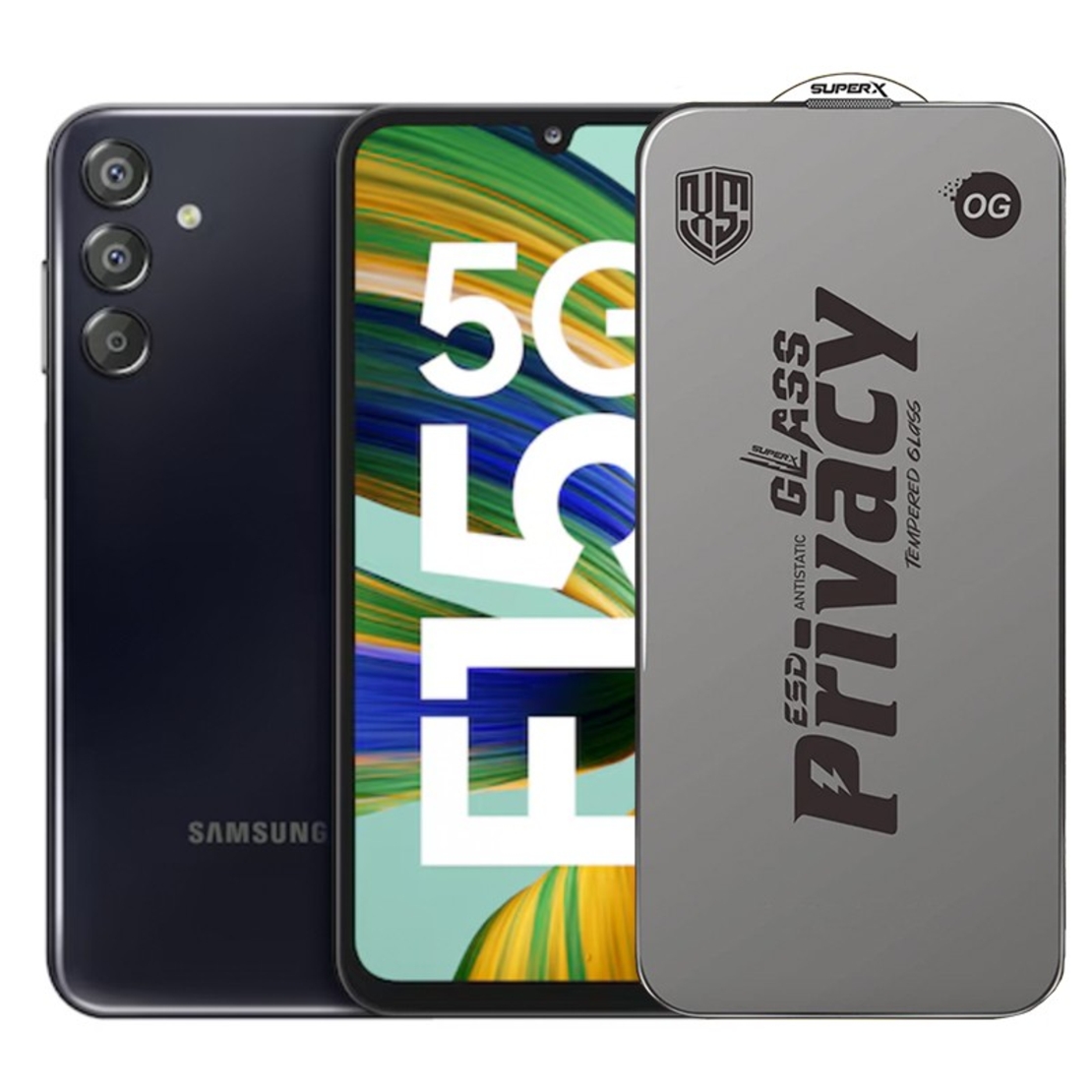 Folie de Protectie pentru Samsung Galaxy F15, Vafy, Sticla Securizata ESD Antistatica, Super-X Privacy OG, Margini Negre, 0.30 mm, Transparent Inchis
