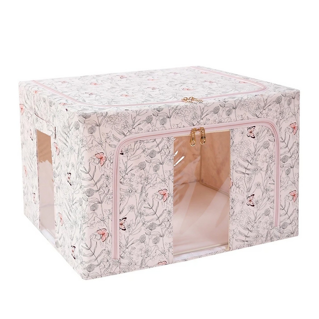 Cutie Depozitare, Vafy, 66L, din Material Textil, 50 x 40 x 33 cm, pentru Haine si Lenjerii, Model Fluturasi, Bej