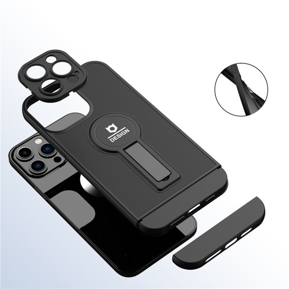 Husa Armor Design cu Stand pentru Apple iPhone 14 Plus (6.7) Negru, Suport Auto Magnetic, Protectie Antisoc, Vafy