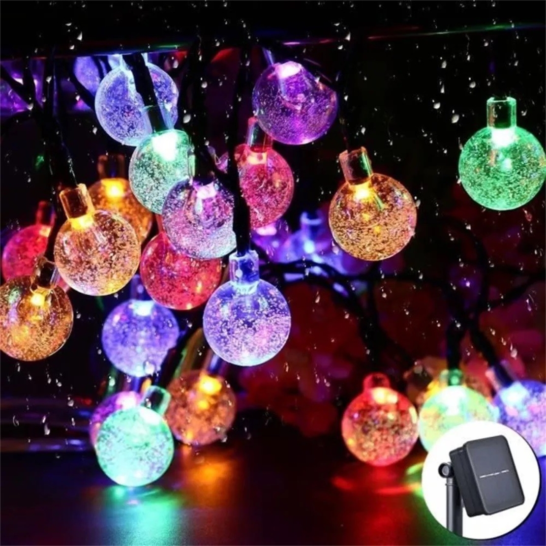 Instalatie Craciun, Tip Globuri de cristal, 200 Led-uri, 22 metri, Multicolor, Energie solara, Senzor de lumina, Vafy