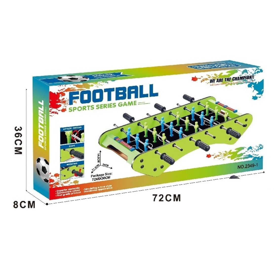 Masa de Fotbal cu Teren, Flippy, fara Picioare, 6 Manere, Tablou de Scor, 71.3 x 10 x 36 cm, din Lemn/Otel/Metal, Verde