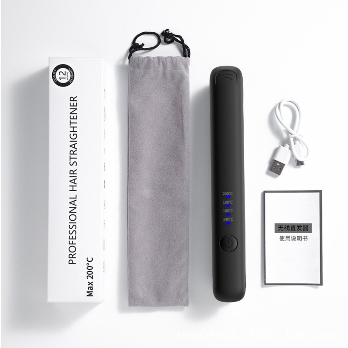 Placa de Par fara Fir, Vafy, Adaptor Tip C, Tensiune 5V, Capacitate Baterie 3000 mAh, Indreptat, Ondulat, 4 Trepte de Temperatura, 21.8 x 3.1 x 3.4.1 cm, Negru