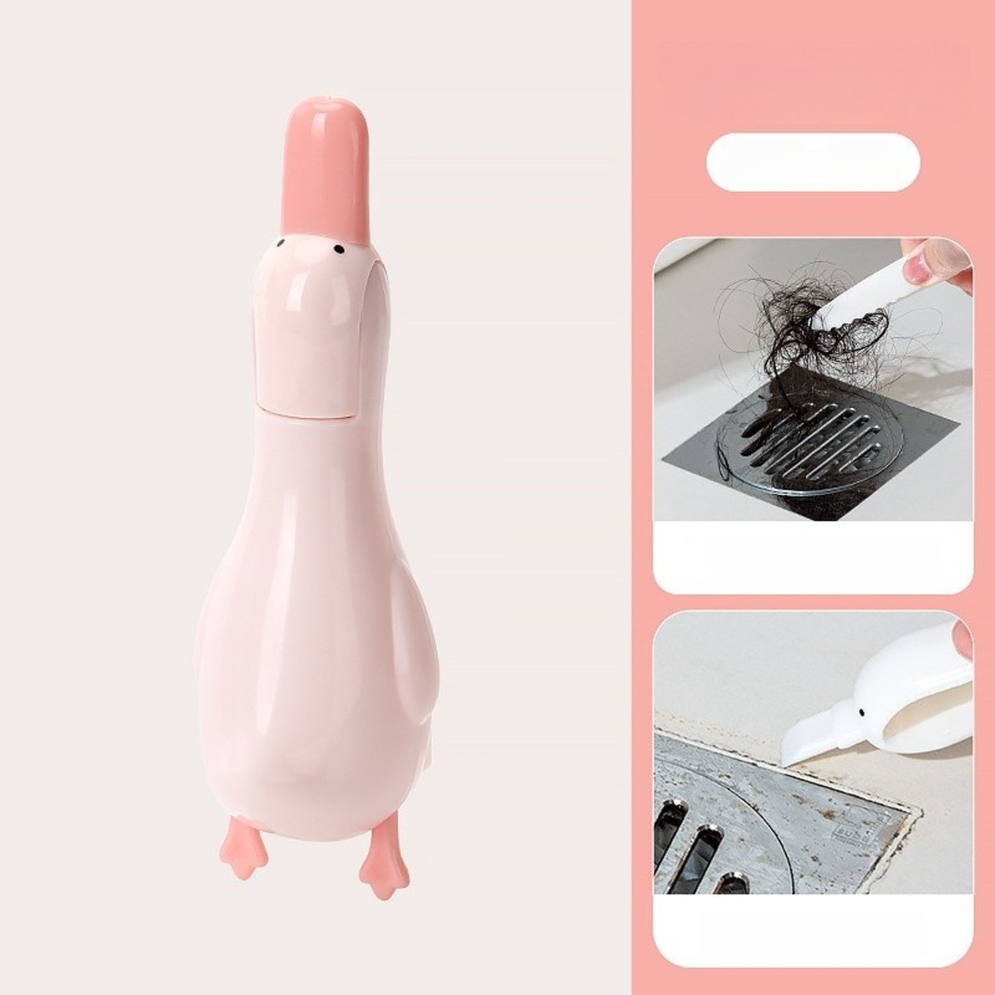 Cleste Multifunctional, Flippy, 2in1, Cleste pentru Parul Cazut si Mini Racleta pentru Depuneri, din ABS, Model Rata, Roz