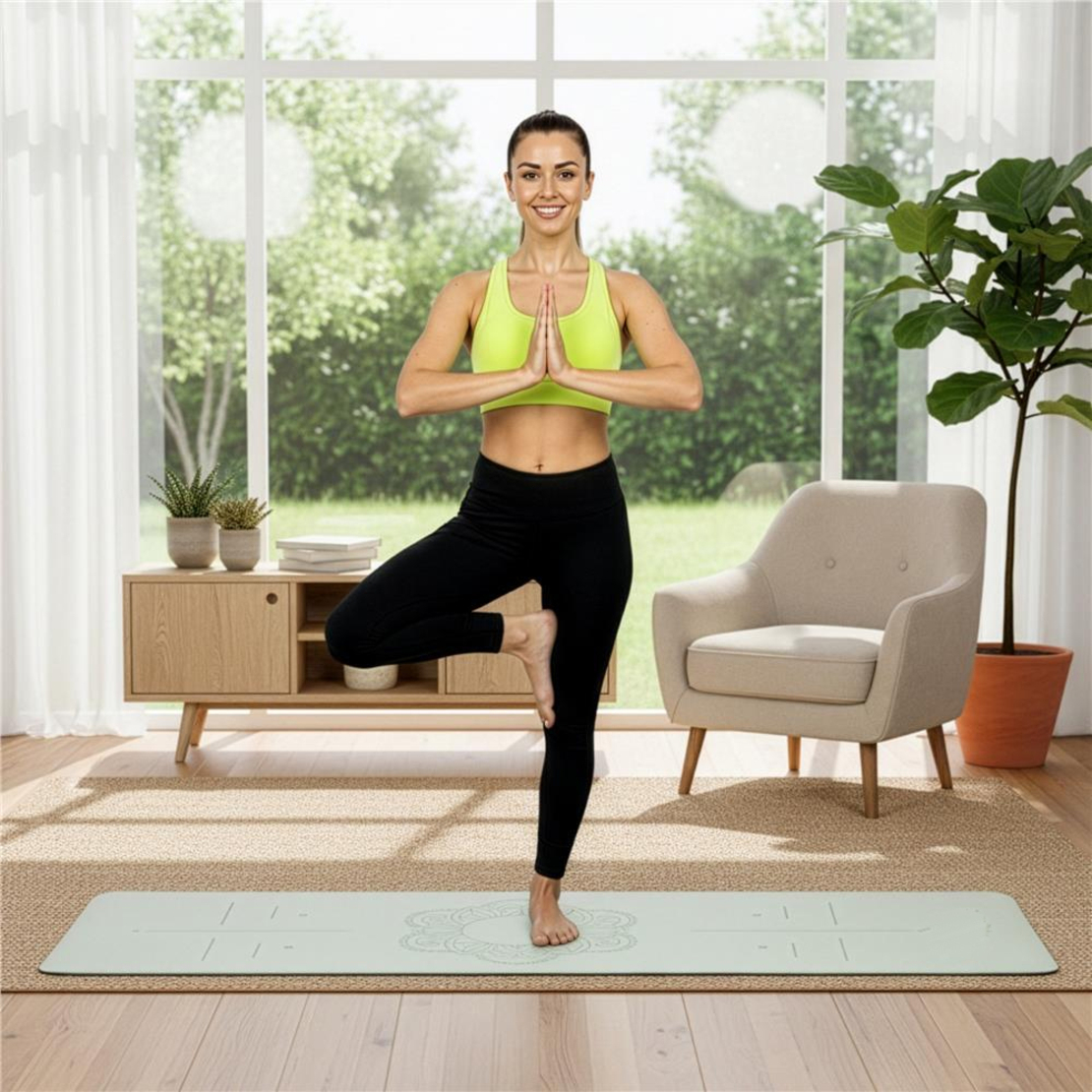 Saltea yoga antiderapanta din TPE, 183x61x0.6 cm, cu curea transport, verde