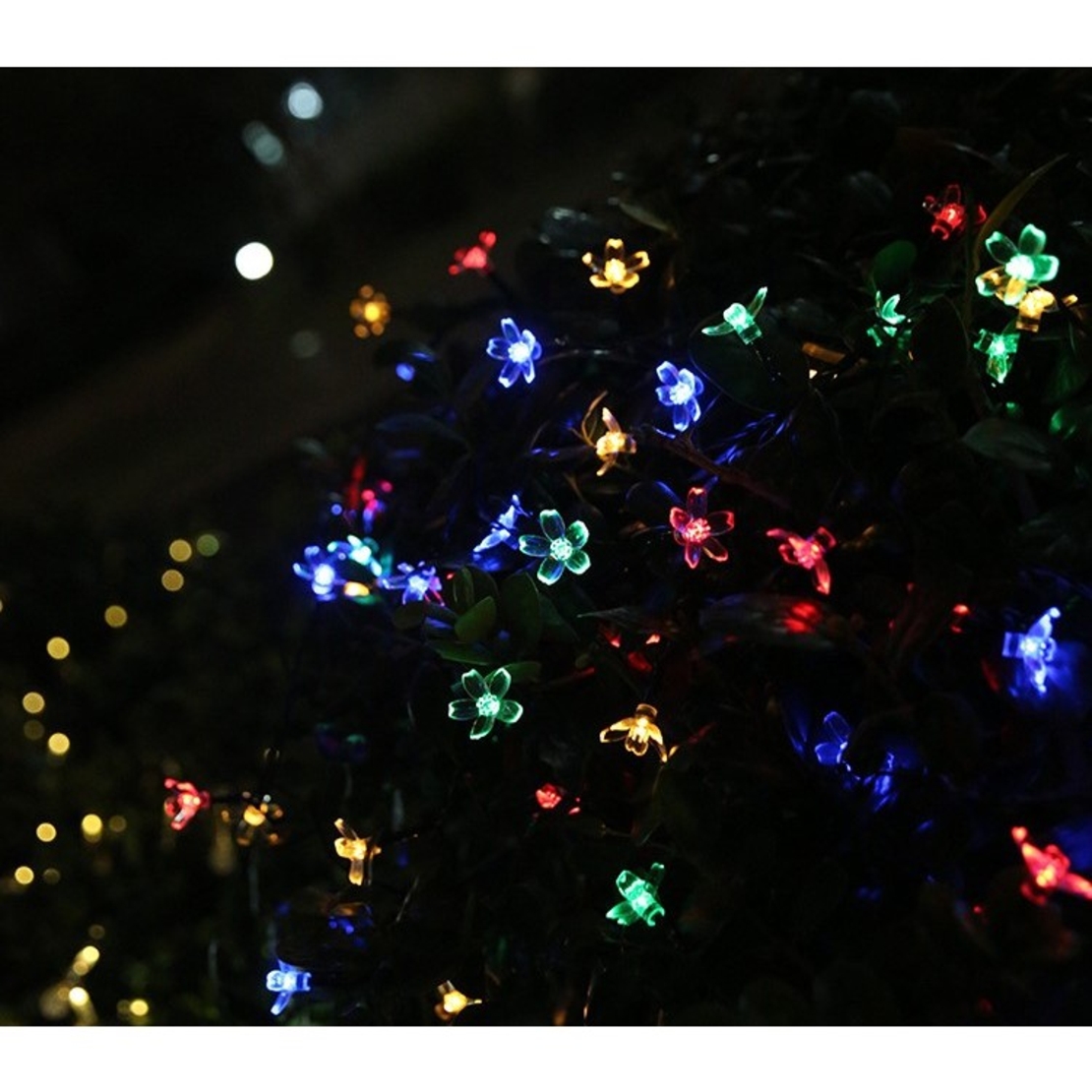 Instalatie Craciun, 5 metri, 20 Becuri LED tip Flori de cires, pentru exterior cu incarcare solara, Multicolor, Vafy