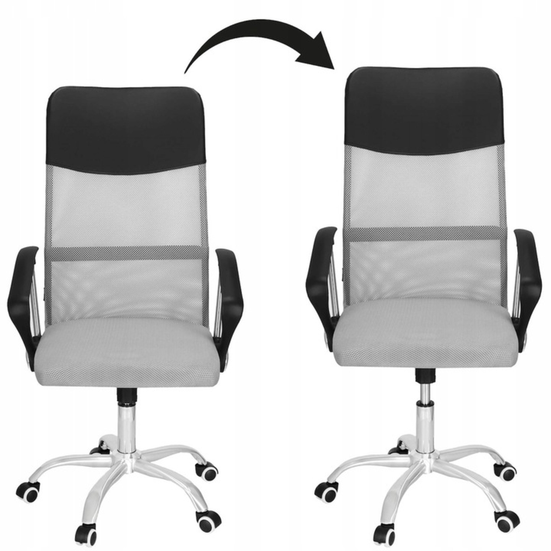 Scaun de birou ergonomic cu reglaj pe inaltime, material tip mesh si ecopiele, 58x60x117 cm, gri