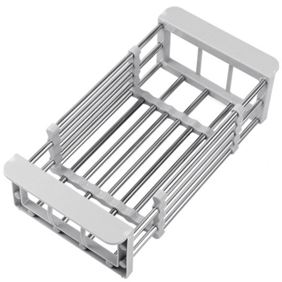 Suport Scurgere Extensibil pentru Bucatarie, Flippy, Uscator Vase din Otel Inoxidabil, Suport Tacamuri si Pahare, Suport pentru Fructe si Legume, 24.5 x 16.5 x 9.5 cm Gri deschis