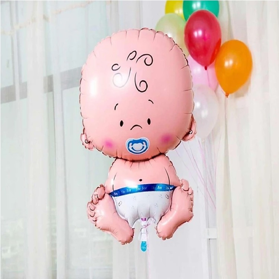 Balon din Folie Metalizata, Vafy, Figurina Baietel, Tema Botez, 73x48 cm, Ambalaj Individual, Pai Inclus, Umflare cu Aer sau Heliu, Albastru
