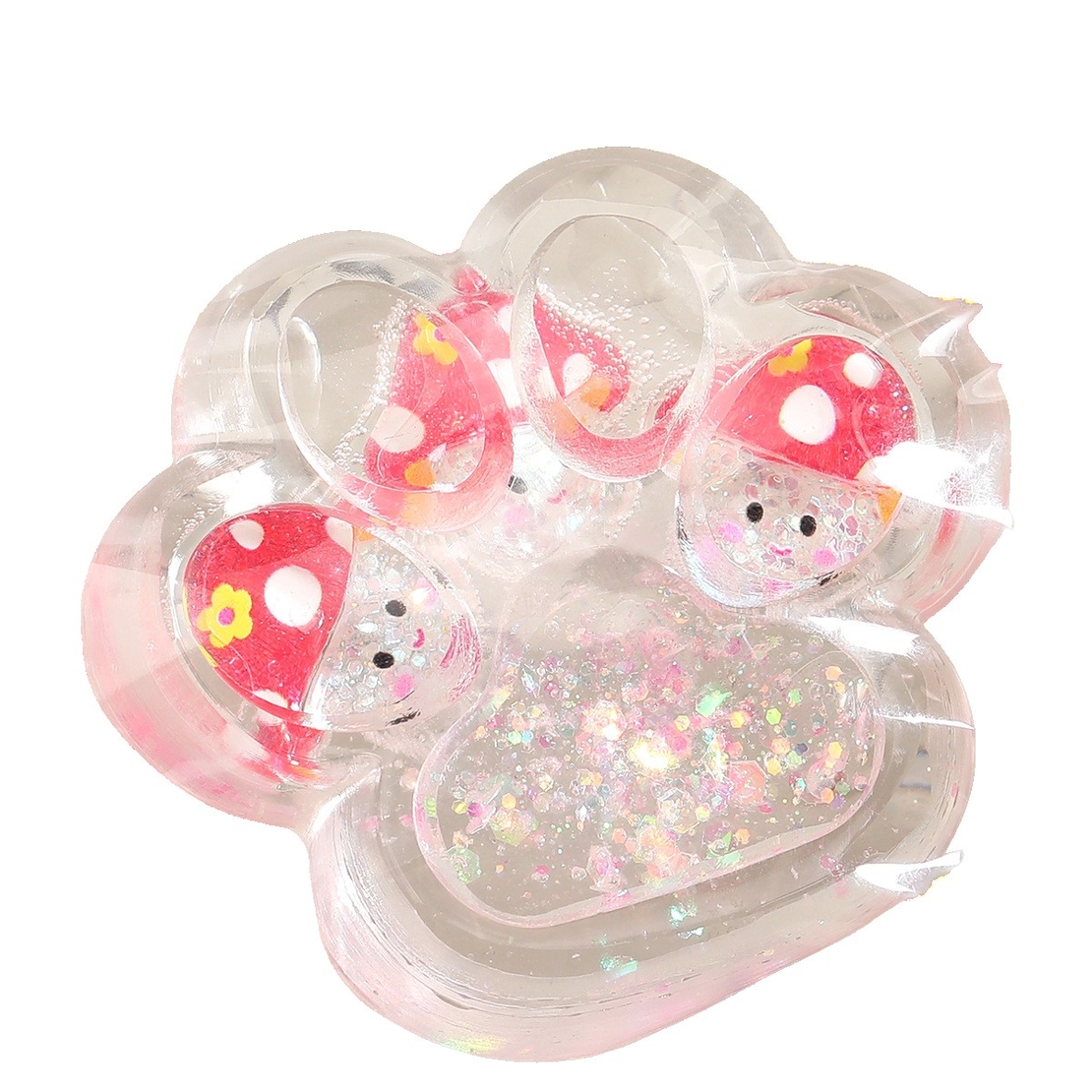 Jucarie Antistres Squishy, Flippy, Labuta de Pisica Pufoasa, cu Revenire Lenta, 7 x 6.5 cm, Model Ciuperca, Multicolor