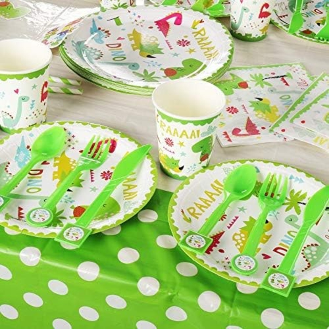 Set 16 Accesorii de Masa, Flippy, Colectia Dino Park, 136 Piese, din Carton/Plastic/Hartie, Multicolor