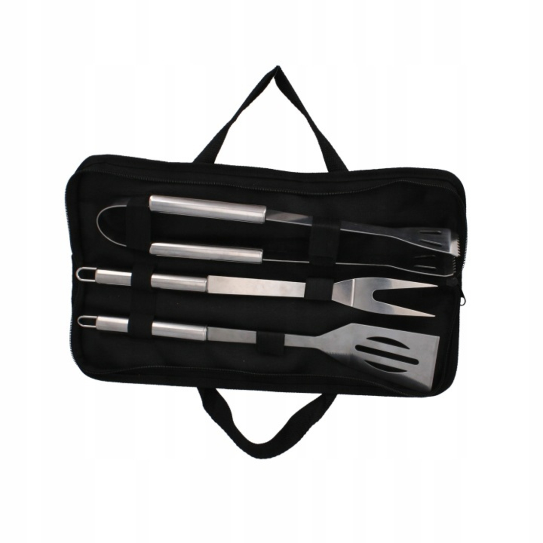 Set 3 ustensile pentru gratar din otel inoxidabil, spatula, furculita si cleste, cu husa