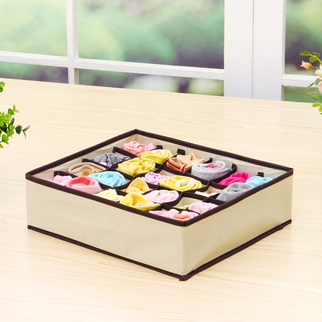 Cutie De Depozitare, Flippy, Pentru Lenjerie, Sosete Si Sutiene, Material Textil, 24 Compartimente, 32 x 32 x 10 cm, Culoare Bej