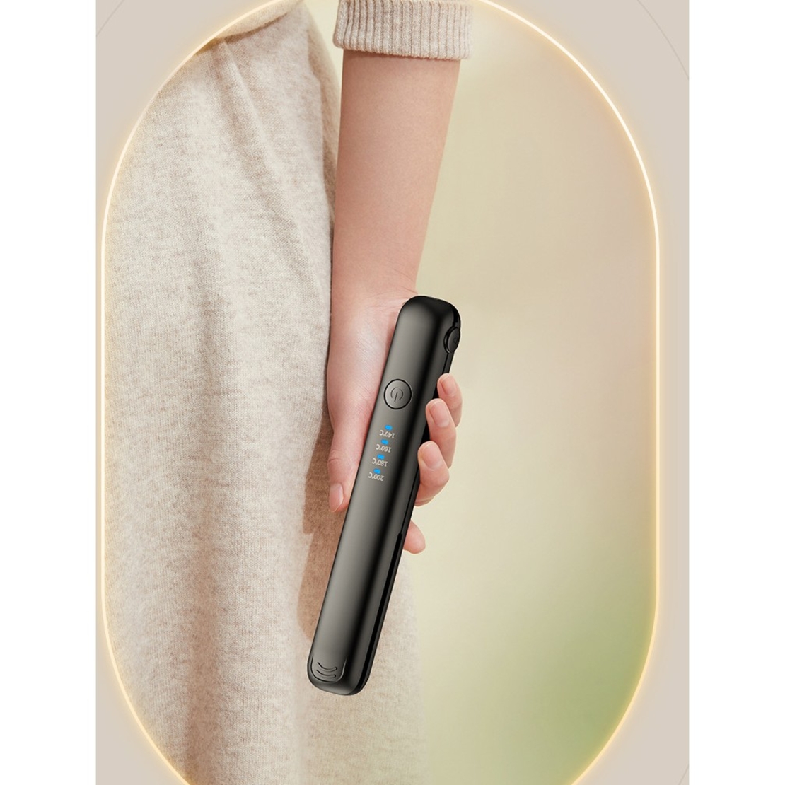 Placa de Par fara Fir, Vafy, Adaptor Tip C, Tensiune 5V, Capacitate Baterie 3000 mAh, Indreptat, Ondulat, 4 Trepte de Temperatura, 21.8 x 3.1 x 3.4.1 cm, Negru
