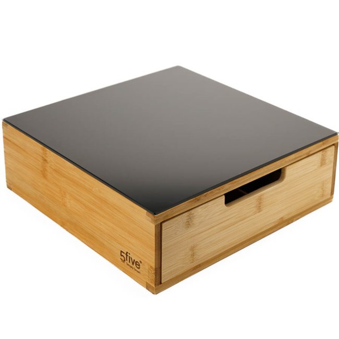 Suport capsule cafea 5Five Blackbamboo, cu sertar, bambus si sticla, 30x30x10 cm, natur si negru