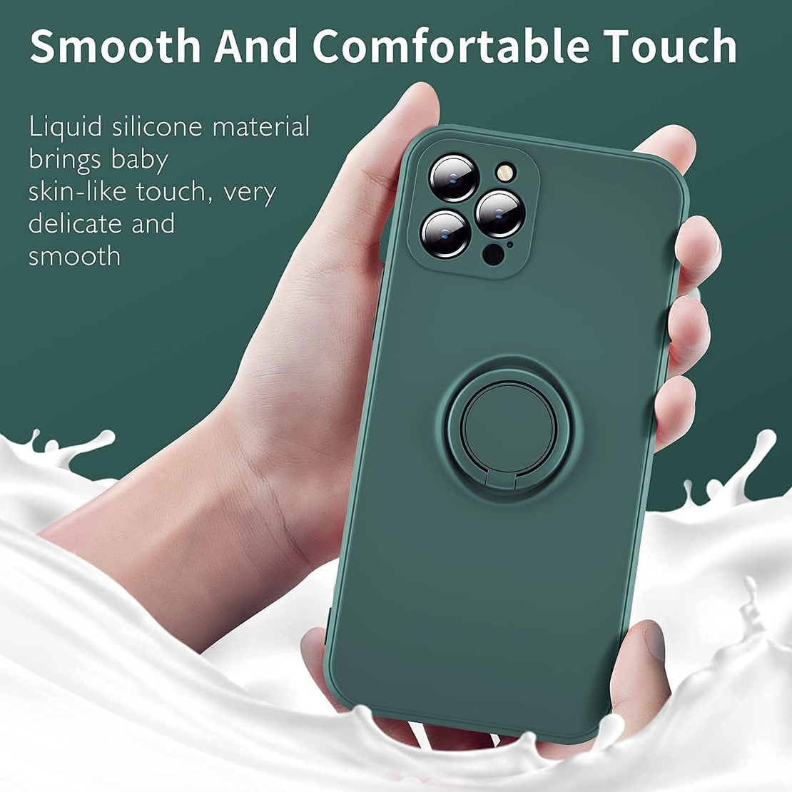 Husa protectie Vafy compatibila cu Huawei P30 Lite Liquid Silicone Ring cu suport rotativ Verde
