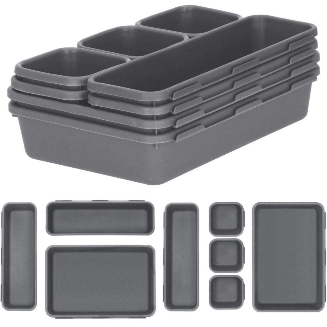 Organizator sertar bucatarie, 8 piese, gri