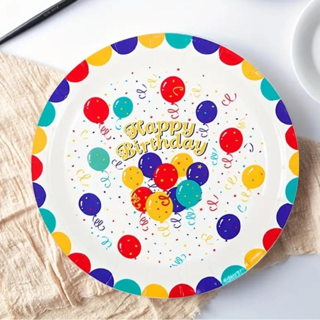 Set 10 Farfurii de Unica Folosinta, Vafy, din Carton, 23 cm, Model Happy Birthday, Multicolor