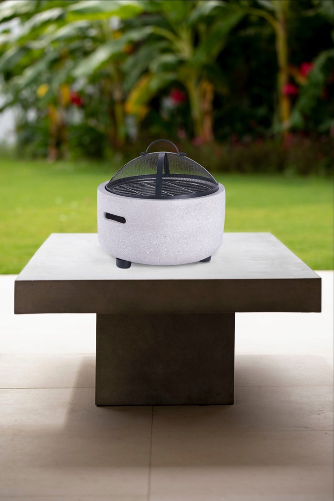 Semineu de exterior pentru terasa sau gradina din placa de magneziu, cu grill pentru gratar, 43x43x39cm