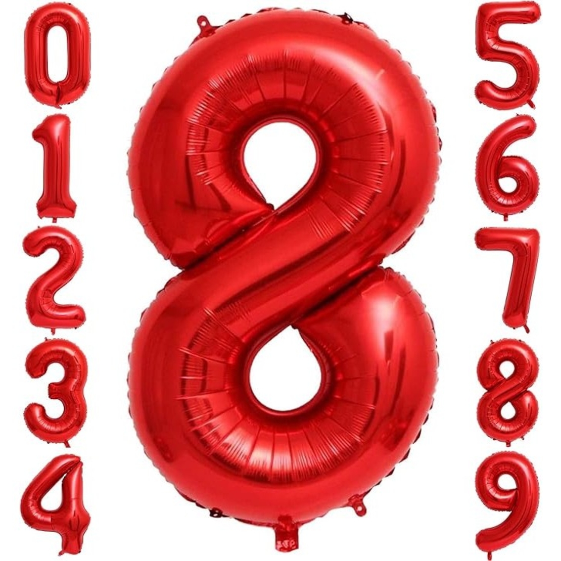 Balon din Folie Metalizata Flippy, Figurina Cifra, Tema Aniversare 40 cm, Ambalaj Individual, Pai inclus, Umflare cu Aer sau Heliu, Rosu, Cifra 8