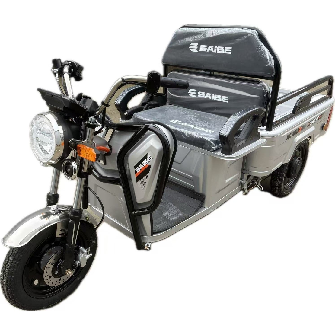 Triciclu Electric de Marfa XPB, Saige, Viteza Maxima 25 km/h, Motor 1600W, Baterie 60V/20Ah, Fara Permis, Mototricicleta Electrica de Transport, Gri