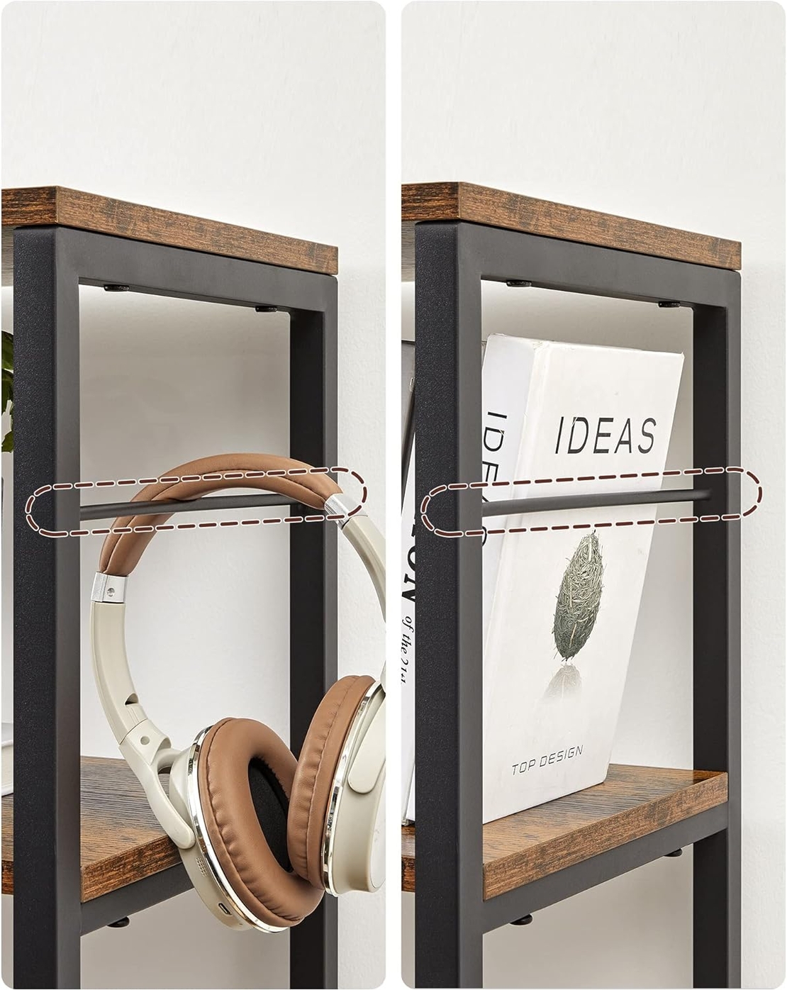 VASAGLE Biblioteca 6 rafturi, cadru metalic, stil industrial, 30x120x170 cm, maro rustic