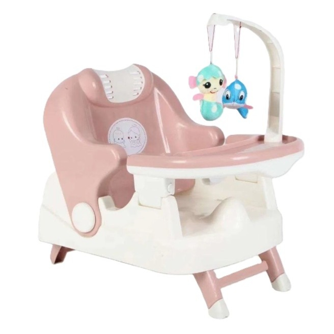 Scaun pentru Copii 2 in 1, Flippy, pentru Servit Masa si pentru Baie, Multifunctional, Pliabil, Portabil, din Plastic, Spatar Reglabil, 58 x 39 cm, Roz