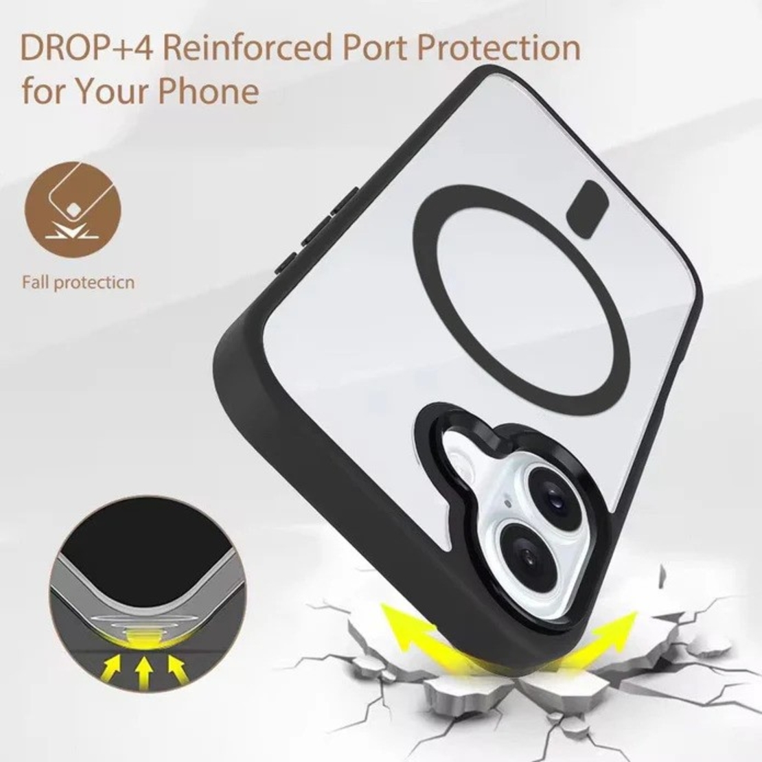 Husa de Protectie Compatibil cu iPhone 16 Plus, Vafy, Incarcare Wireless, Tehnologie Magsafe, Carcasa din TPU/ PC, Protectie Camera, Antisoc, Antizgariere, Gri - Transparent