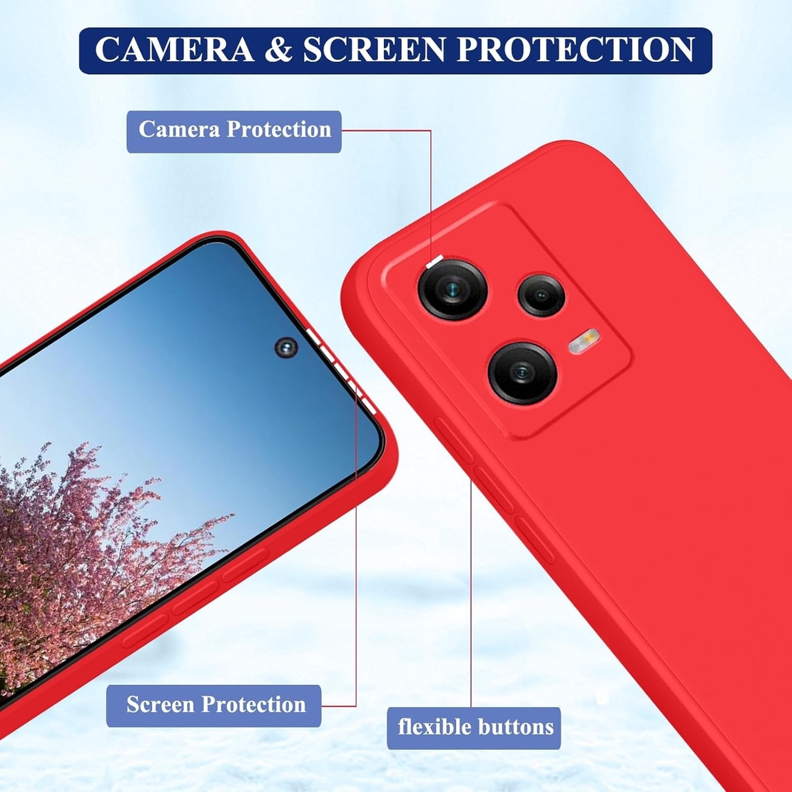 Husa de Protectie Matte TPU, Vafy, pentru Xiaomi Redmi 12 Pro, Protectie Camera, Antisoc, Antizgariere, Antialunecare, Acoperire Completa, Rosu