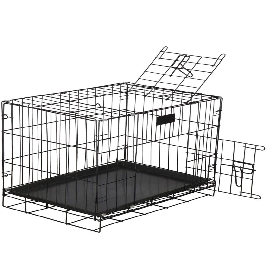 Cusca pentru animale, 2 usi, Pliabila din metal, XL, Negru, 93x67x56 cm