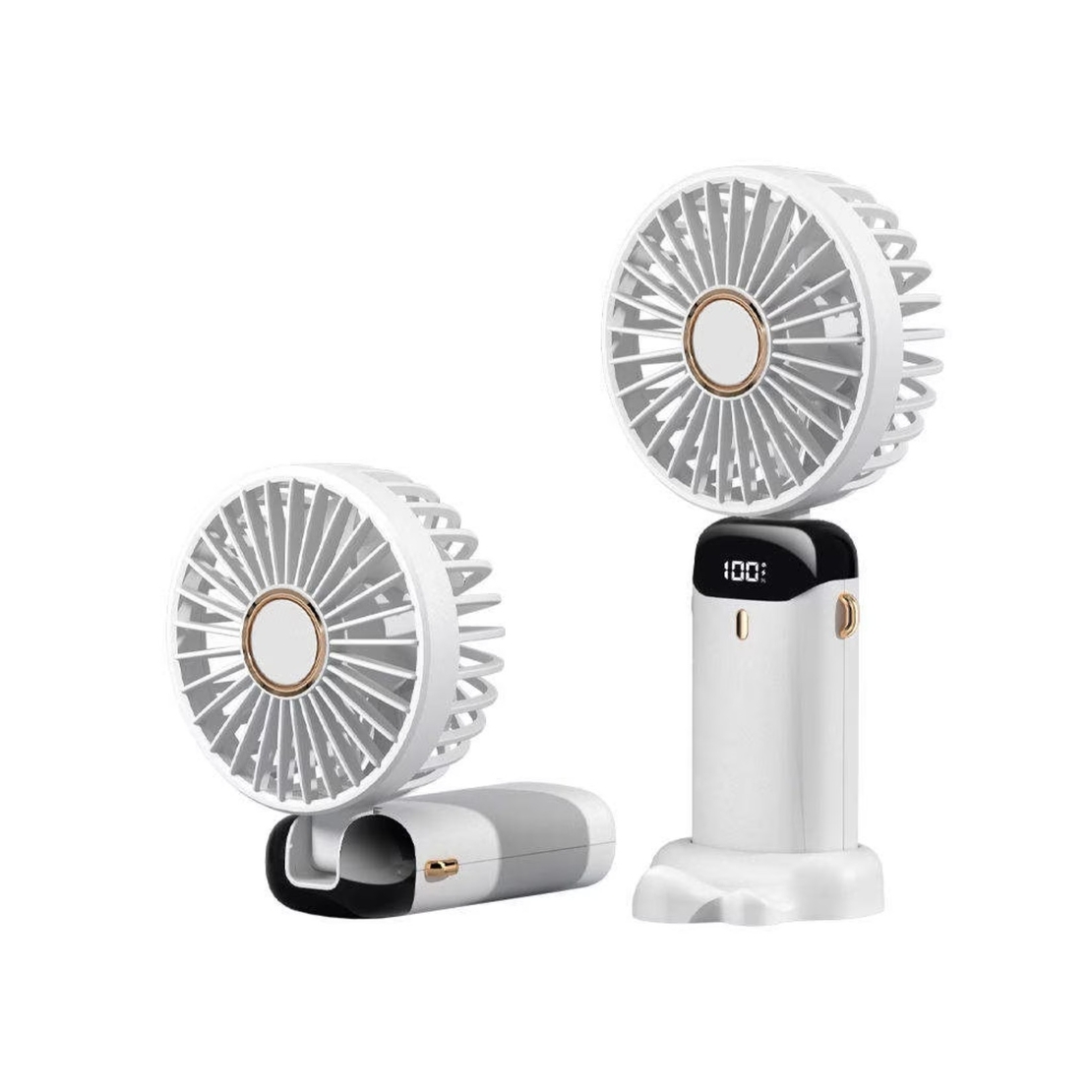 Ventilator Ultra Portabil cu Aromaterapie, Vafy, 3 in 1, de Mana, de Birou, de Gat, 5 Trepte de Viteza, Incarcare USB, Autonomie 12h, Pliabil, cu Ecran LCD, Alb