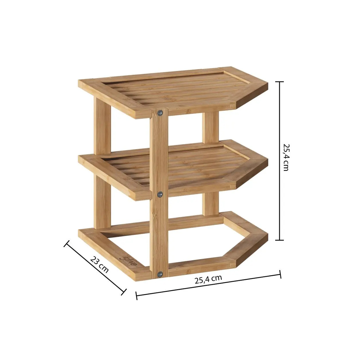 Etajera colt 5Five pentru bucatarie, 2 niveluri, bambus, 25x23x25 cm, maro natural