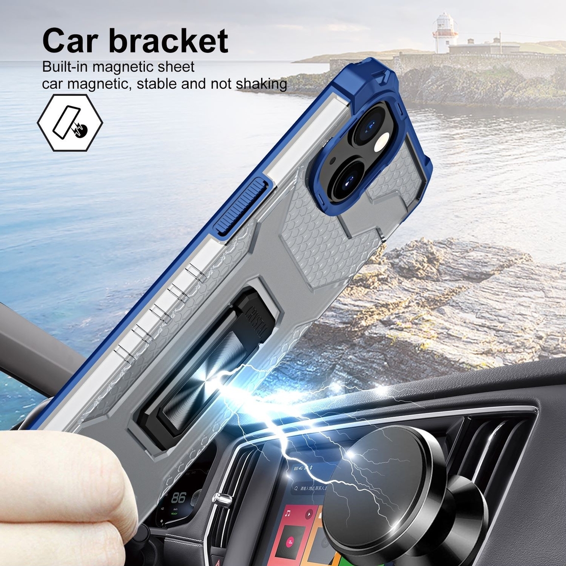 Husa de protectie Vafy compatibila cu Apple iPhone 13 Mini Acrylic Armor cu suport Albastru