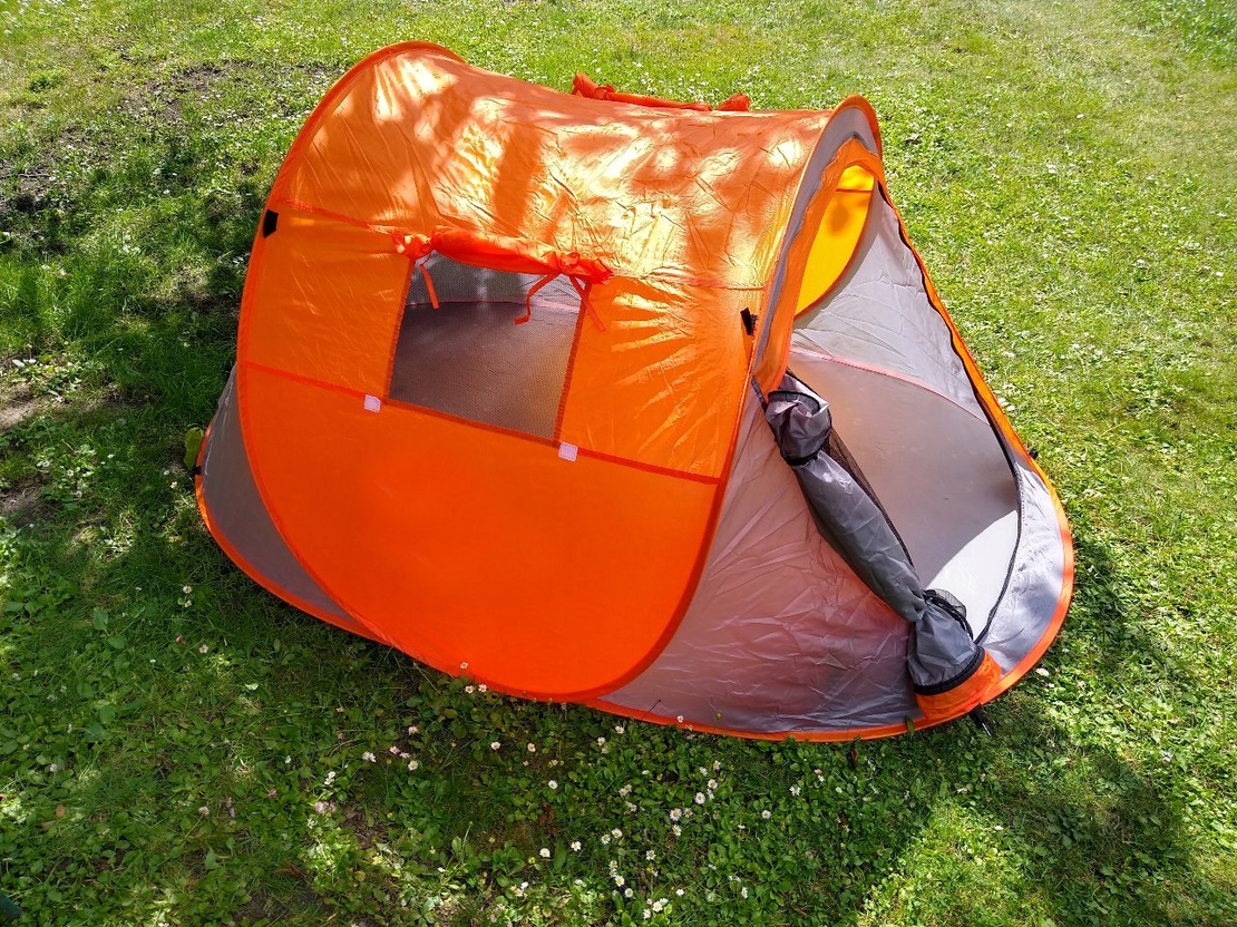 Cort plaja si picnic Sersimo, protectie UV, 210x130x90 cm, portocaliu gri