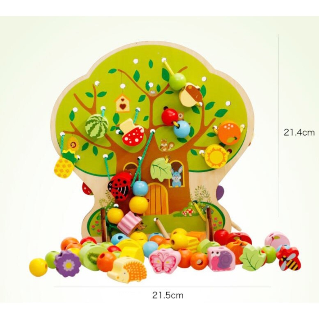 Jucarie Educativa Montessori 2 in 1 din Lemn, Flippy, Model Pomul cu Fructe, 102 piese, Dezvoltare Motricitate Fina, Copii 3+ ani, 21.5 x 21.4 x 5 cm, Multicolor