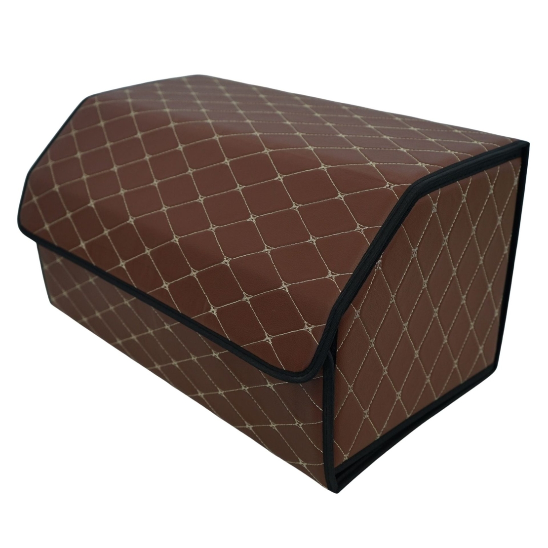 Cutie de Depozitare Auto, Flippy, Organizator Premium Portbagaj, Geanta Multifunctionala din Piele Ecologica, 2 Compartimente Depozitare, Pliabil, Rezistent la Uzura, Maro Inchis, 55 x 30 x 30cm