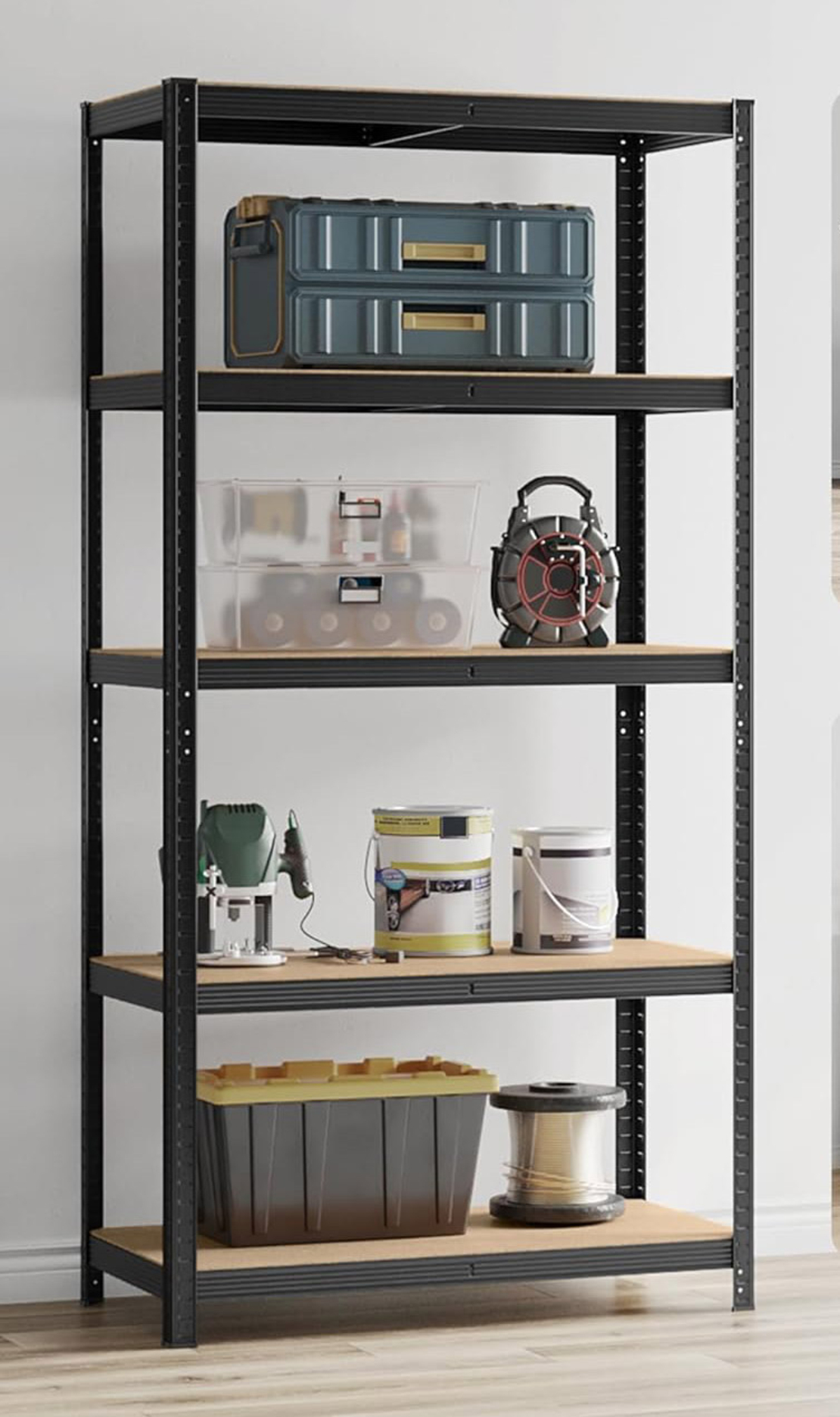 SONGMICS Raft de depozitare metalic, cu rafturi din PAL, 5 polite, max. 600 kg, 200x100x50cm, negru