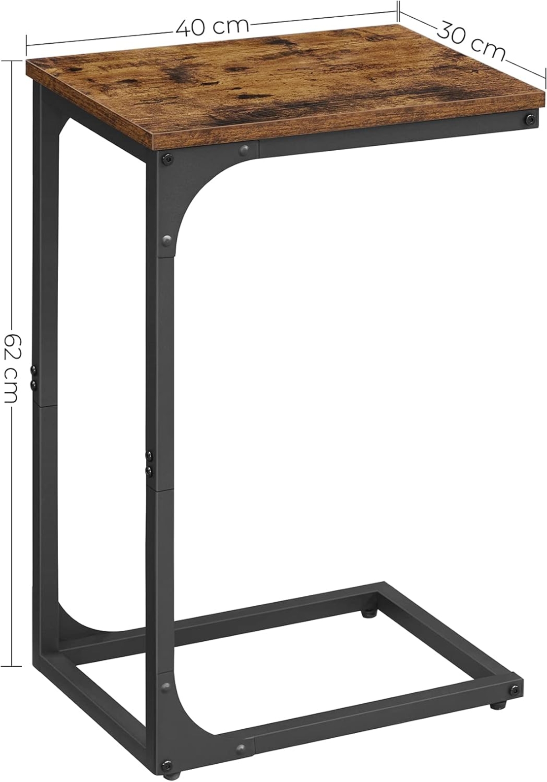 VASAGLE Masuta laterala C-shape pentru canapea sau pat, blat din PAL, cadru metalic, stil industrial, 40x30x62 cm, maro rustic