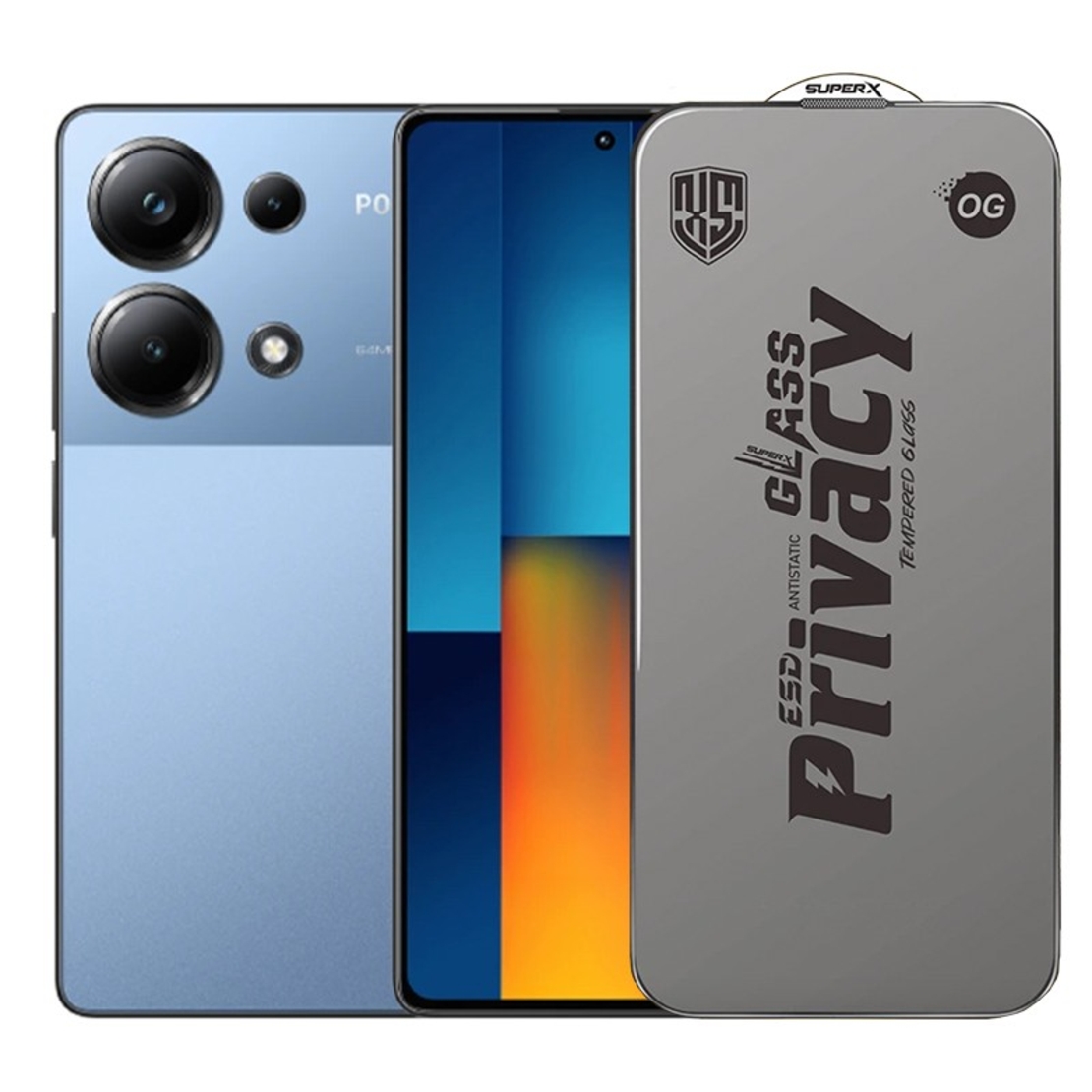 Folie de Protectie pentru Xiaomi Poco M6 Pro, Vafy, Sticla Securizata ESD Antistatica, Super-X Privacy OG, Margini Negre, 0.30 mm, Transparent Inchis