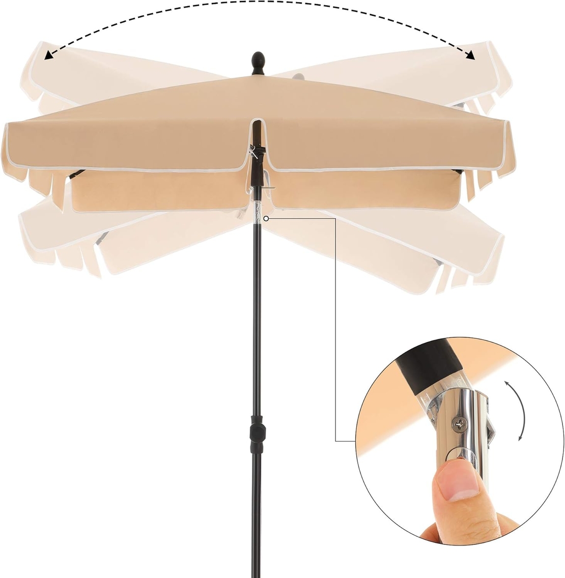 SONGMICS Umbrela terasa gradina sau plaja, inclinare 2 directii, protectie UV UPF 50+, 180x125 cm, maro taupe