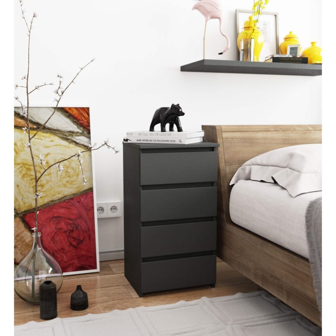Comoda cu 4 sertare, PAL laminat 16mm, 40x35x74 cm, gri grafit