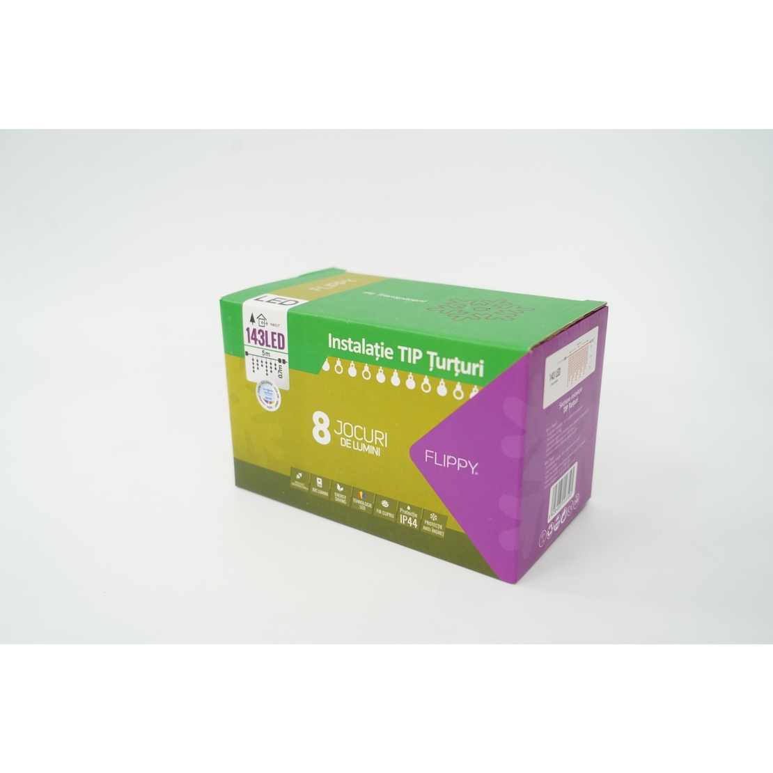 Sectiune Instalatie de Craciun Vafy® Tip Turturi, Flash 5 m, 143 LED-uri, Interconectabila, Fir Transparent, RB-RG, Atentie! nu contine alimentator