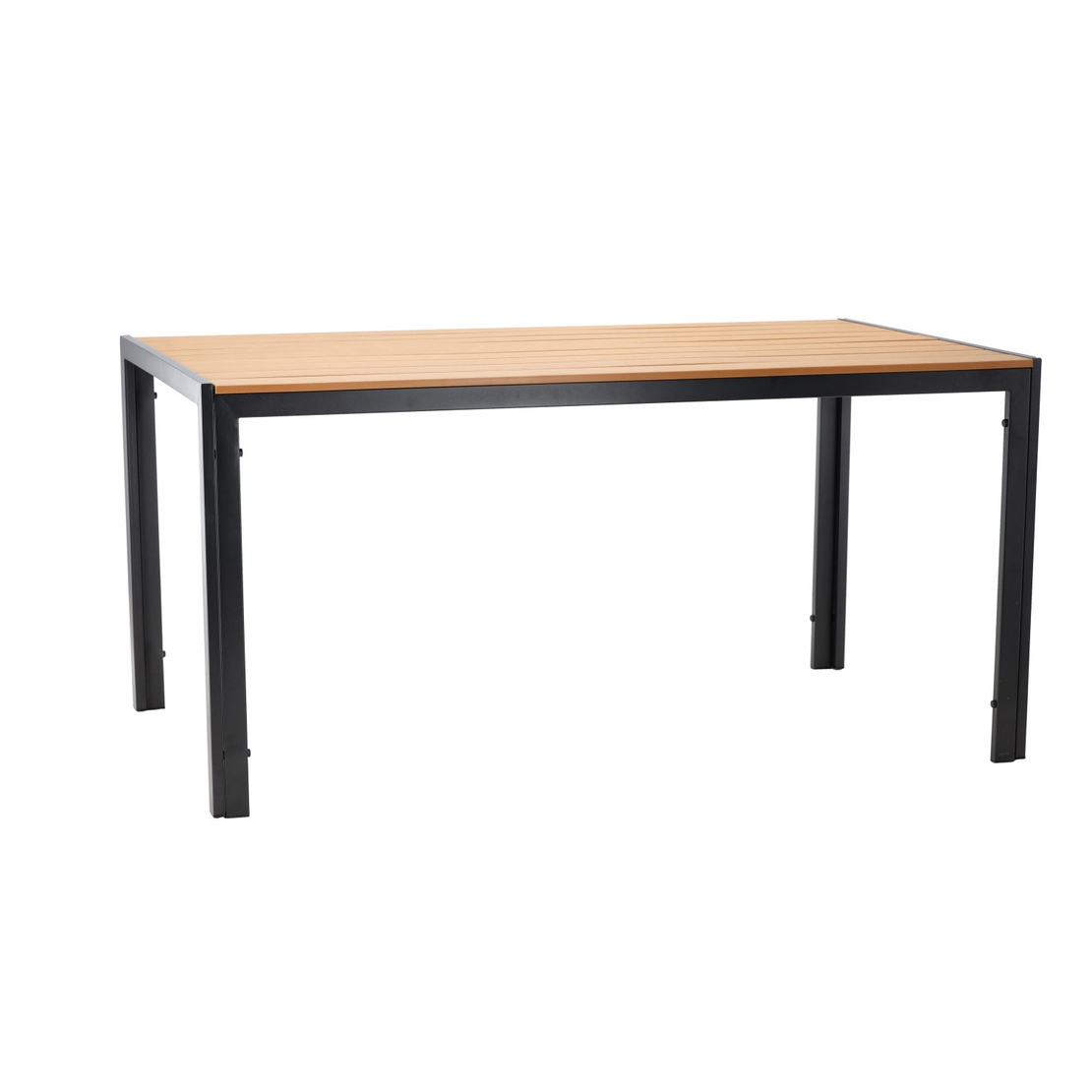 Masa de gradina, cadru otel, blat polywood cu aspect lemn, 150x90x73 cm, negru si maro natur
