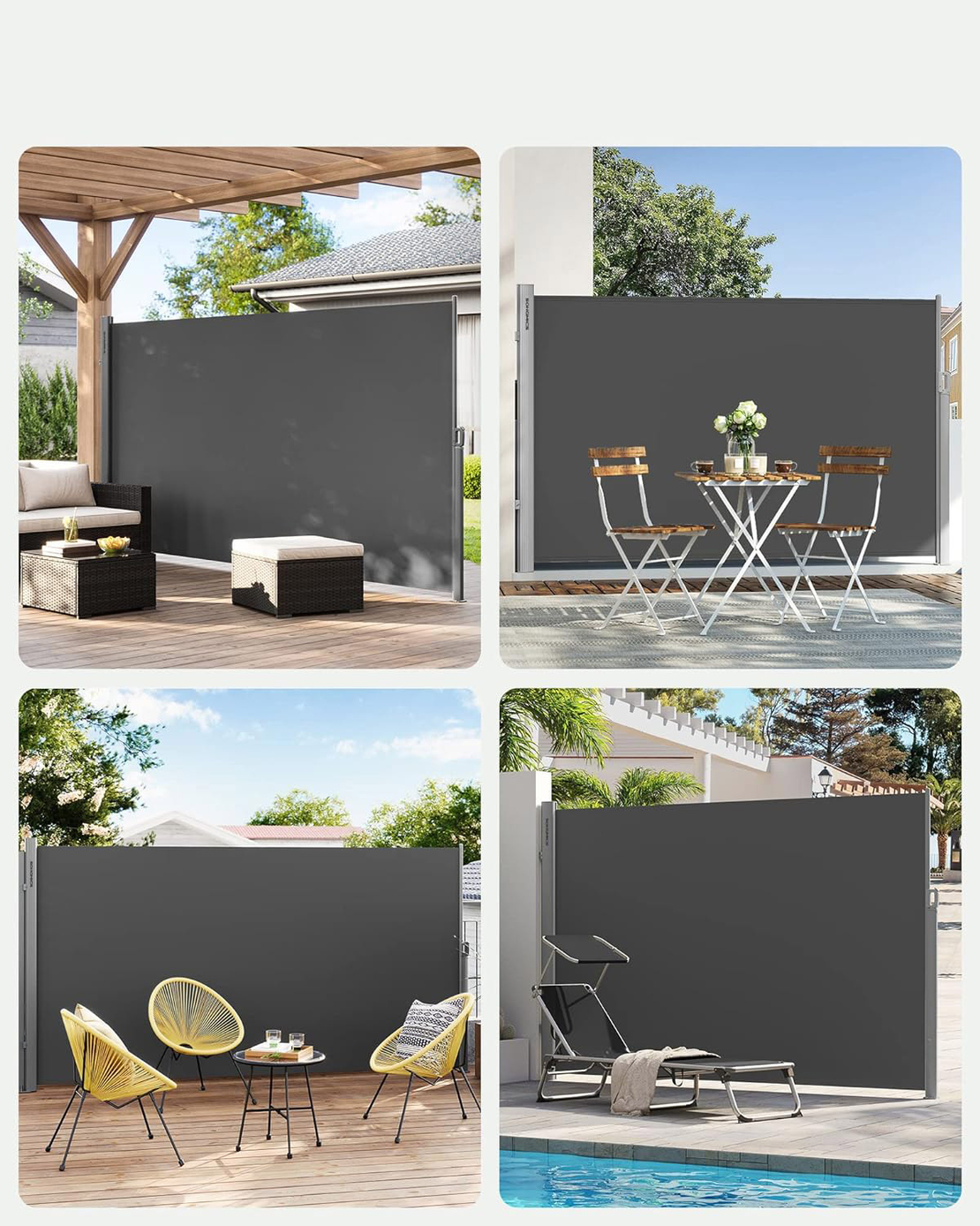 SONGMICS Paravan lateral pentru intimitate, extensibil, sistem fixare inclus, 160x400cm, gri