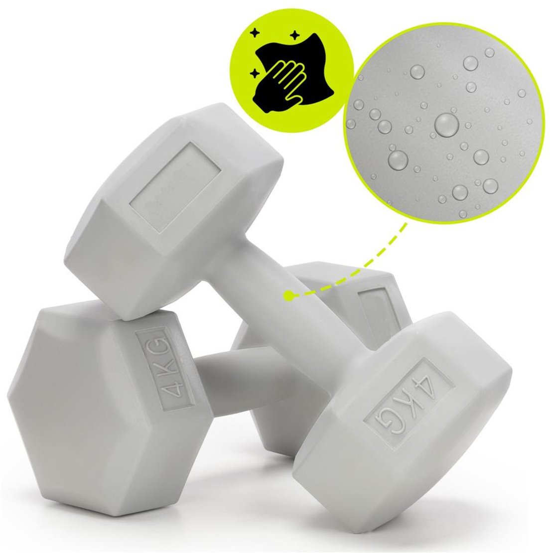Set gantere hex 2x4 kg, bitum cu invelis rezistent PP, gri
