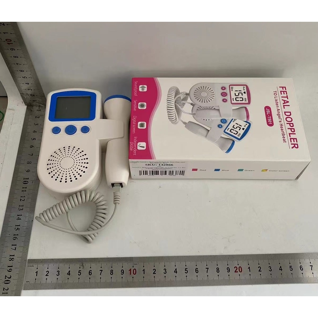 Monitor Fetal Doppler, Vafy, Monitorizare Sarcina, Ritm Cardiac, Ecran LCD 4.5 cm, 2 x Baterii AA (neincluse), Portabil, din ABS, 12.8 x 9.6 x 3 cm, Utilizare de la 9 Saptamani, Albastru